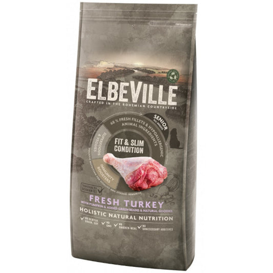 Elbeville Alimento seco para perros Senior todas las razas con pavo fresco, en forma y esbelto, 20 kg