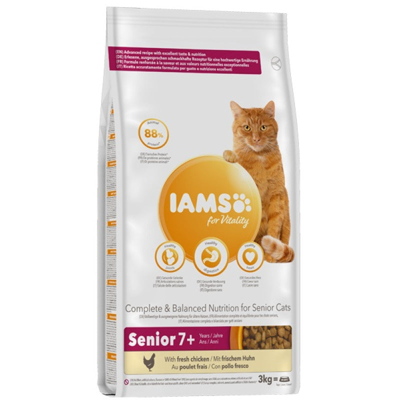 Iams sausā barība kaķiem senior ar vistu, 3 kg