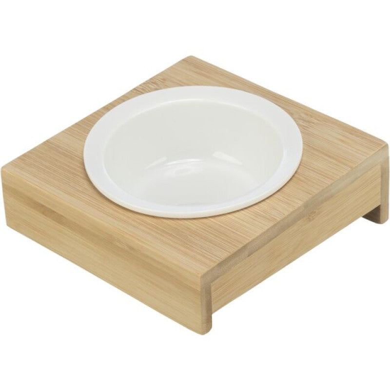 Trixie skål med hållare, keramik/bambu, 0.25l/ø 12cm/15×5×15cm, vit/ecru