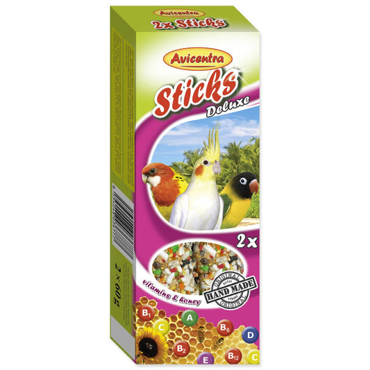 Papildbarība putniem – Avicentra Sticks fruit, nutty for small parrots, 2 x55 g