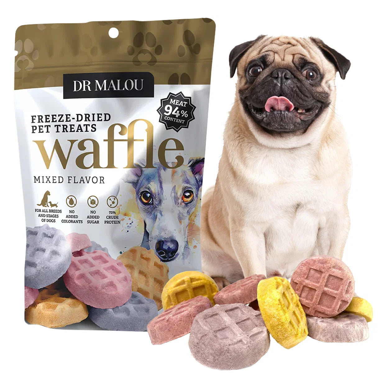 Dr Malou Freeze-Dried Meat Chicken Waffles for Dogs - Mixed Flavours, 120g