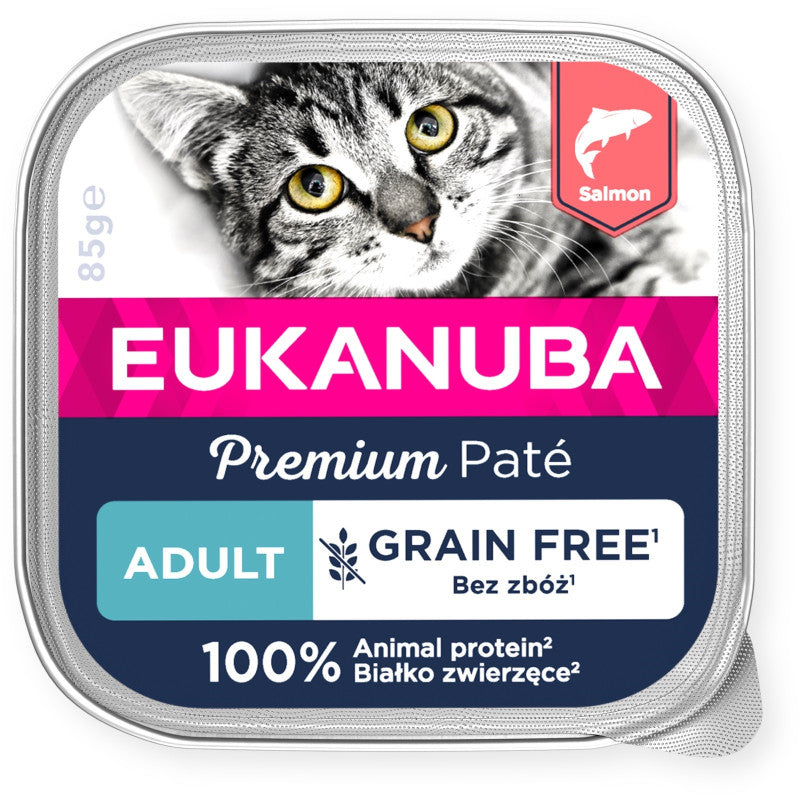 Eukanuba mitrā barība pieaugušiem kaķiem ar lasi, pastēte, 85 g