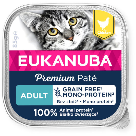 Eukanuba Wet Cat Food Adult with Chicken, Pate Mono-Protein, 85 g