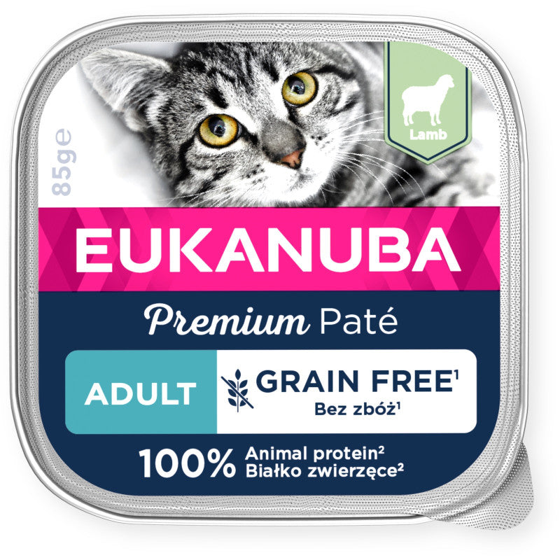 Eukanuba mitrā barība pieaugušiem kaķiem ar jēru, pastēte, 85 g