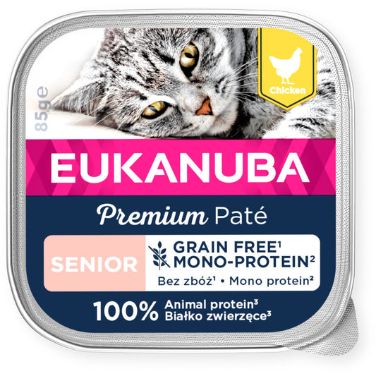 Eukanuba Wet Cat Food Senior with Chicken, Pate Mono-Protein, 85 g