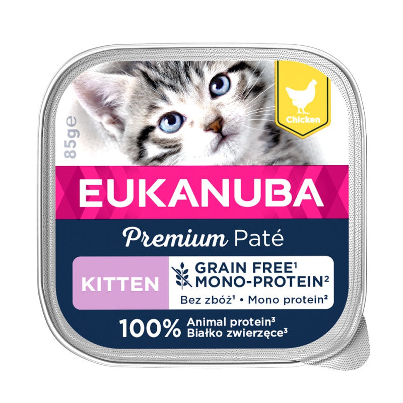 Eukanuba Mitrā Barība Kaķēniem ar Vistu, Pastēte Mono-Protein, 85 g