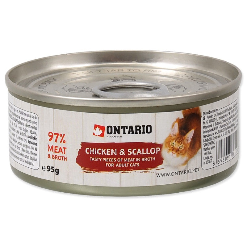 Ontario Comida Húmeda para Gatos con Trozos de Pollo y Vieiras 95g