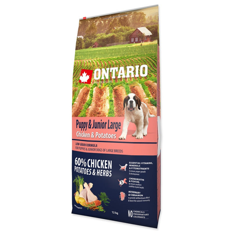 Ontario Puppy and Junior Large, Dry Dog Food for puppies with Chicken and Potatoes, 12kg