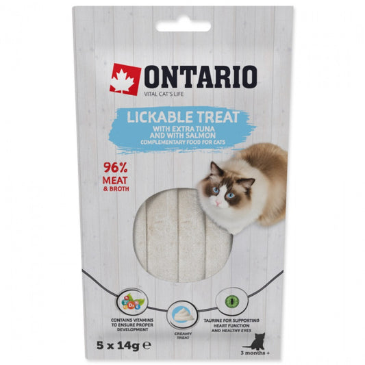 Ontario krēmveida kārumi kaķiem ar tunci un mencu, 5 x 14 g