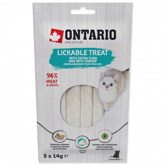 Ontario krēmveida kārumi kaķiem ar tunci un garnelēm, 5 x 14 g