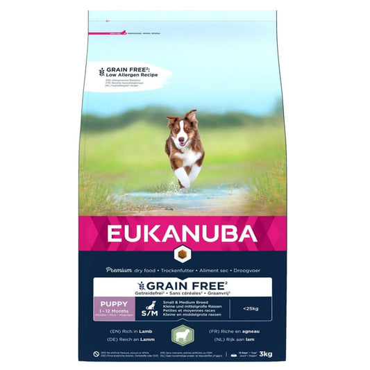 Eukanuba Puppy, Small and Medium, GRAIN FREE, Lamb and Rice, 3 kg