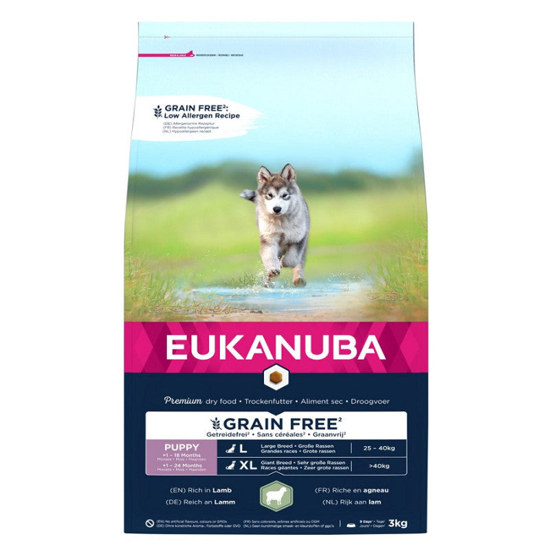 Sausa barība kucēniem - Eukanuba Puppy, Large, GRAIN FREE Lamb & Rice, 3 kg