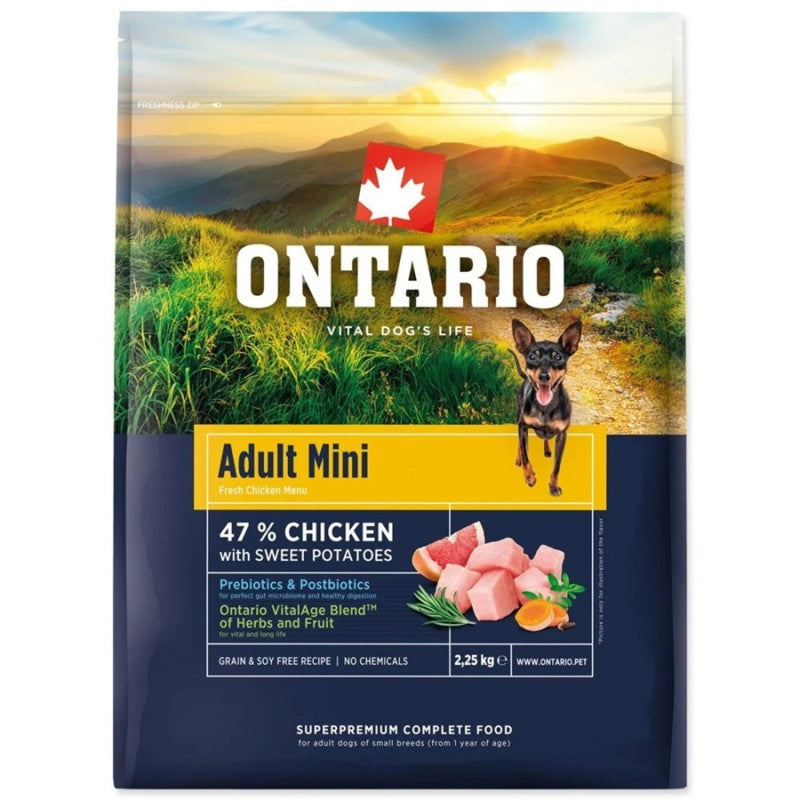 Ontario Dog Adult Mini Dry Dog Food with Chicken and Potatoes, 2,25kg