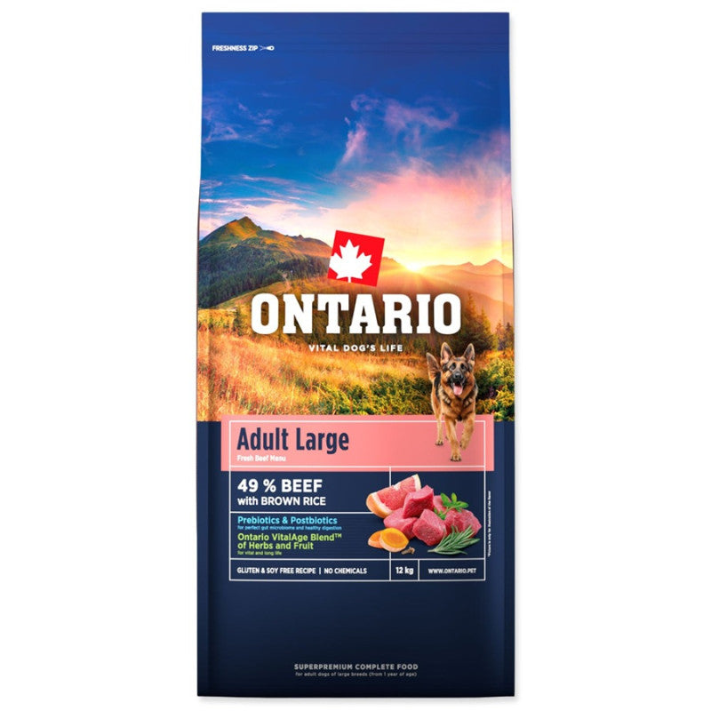 Ontario Dog Adult Nourriture sèche pour chiens de grande taille avec bœuf, riz et dinde, 12 kg