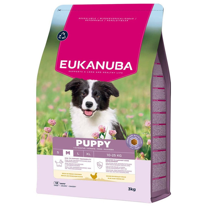 Eukanuba Torrfoder för valp och junior medium med kyckling, 3 kg