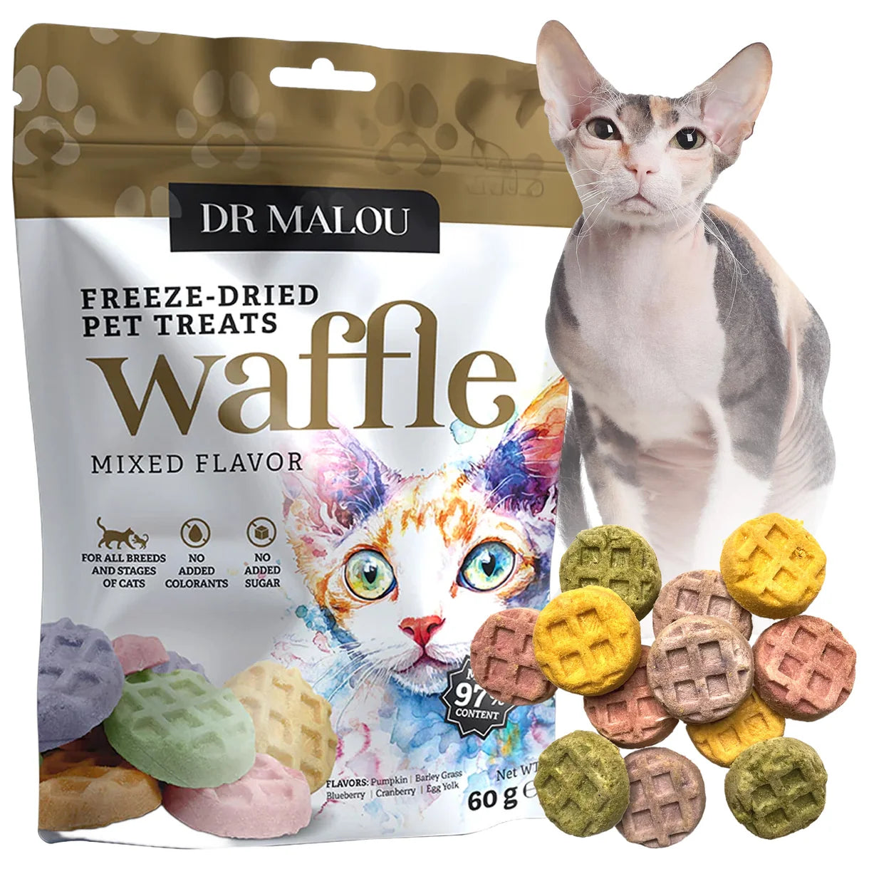 Dr Malou Freeze-Dried Meat Waffles for Cats - Mixed Flavours, 60 g