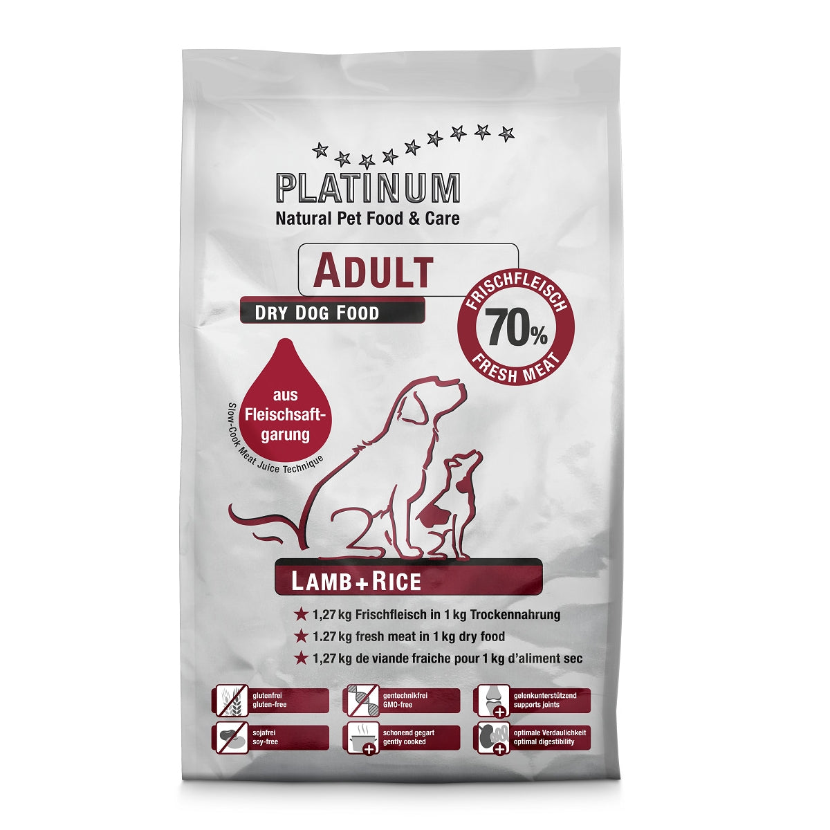 Platinum Sausā barība pieaugušiem suņiem ar jēru un rīsiem, 5kg
