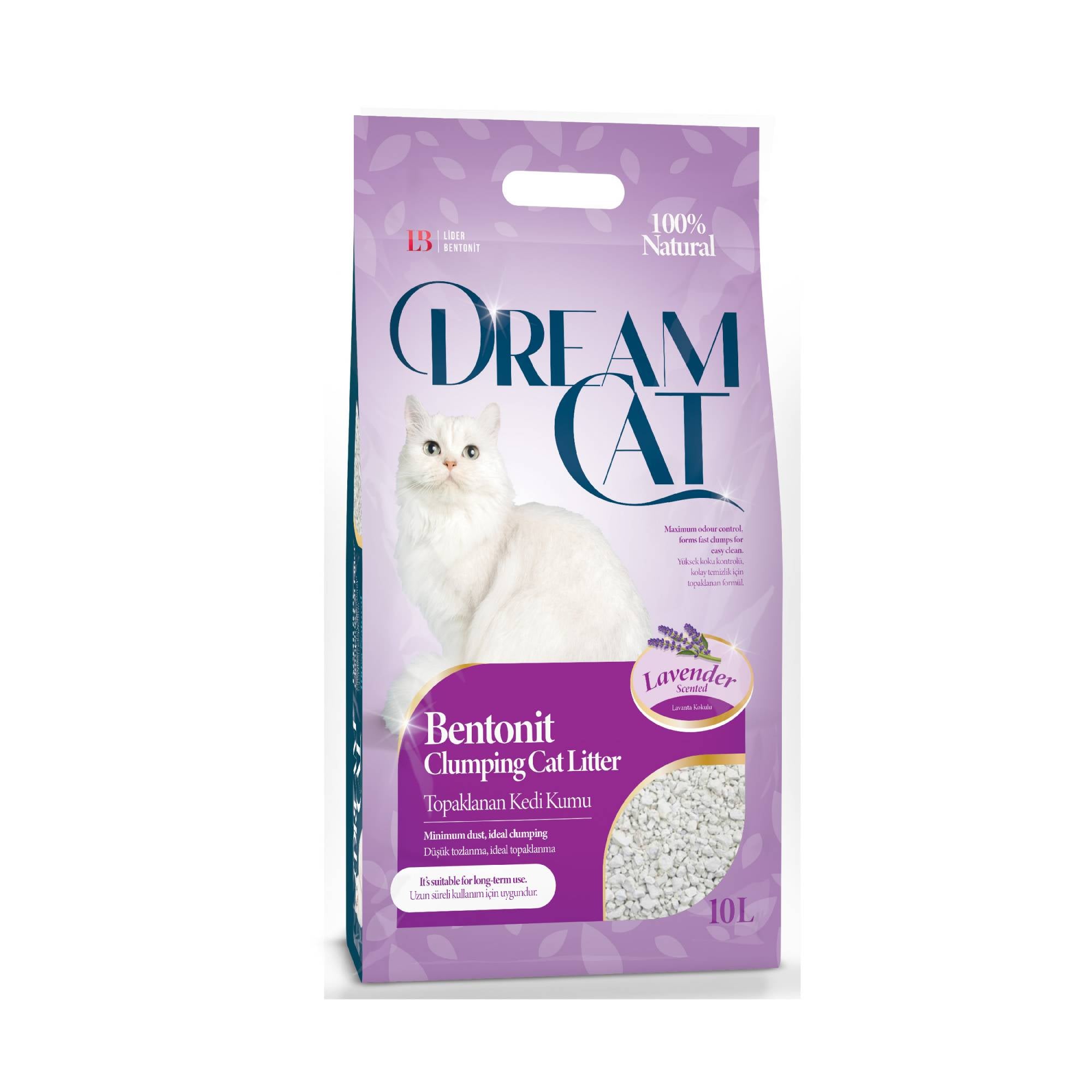 Dream Cat Bentonite Natural White Cat Kaķu smiltis, pakaiši ar lavandu, 10L