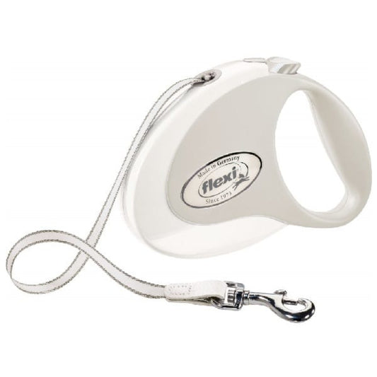 Inerces pavada suņiem – Flexi STYLE, tape leash, M: 5 m, white