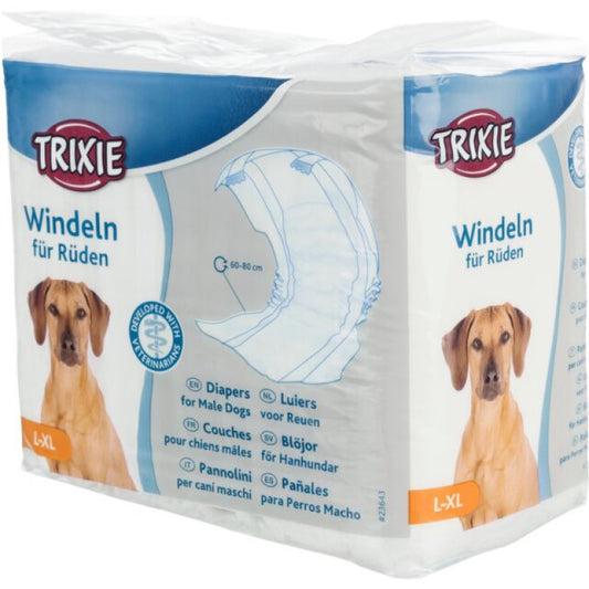 Trixie Diapers for male dogs, L–XL, 60-80 cm, 12 pcs