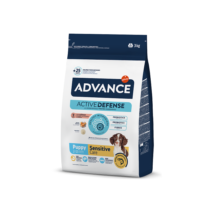 Advance Dog Puppy Sensitive Sausā barība visa izmēra kucēniem ar lasi un rīsiem, 3kg