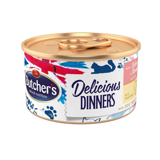 Butchers Wet Cat Food Classic with salmon and shrimps mousse, 85 g