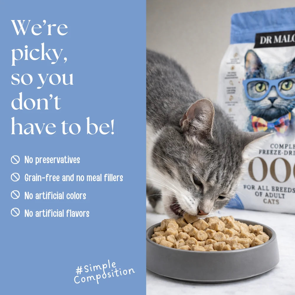 Dr Malou Freeze-Dried Cat Food with Duck & Lamb for Adult Cats, 500 g