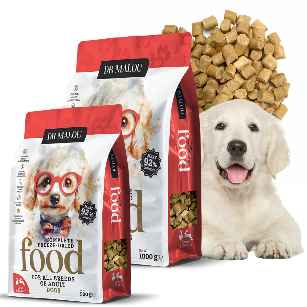 Dr Malou Freeze-Dried Dog Food with Duck & Rabbit, 500 g