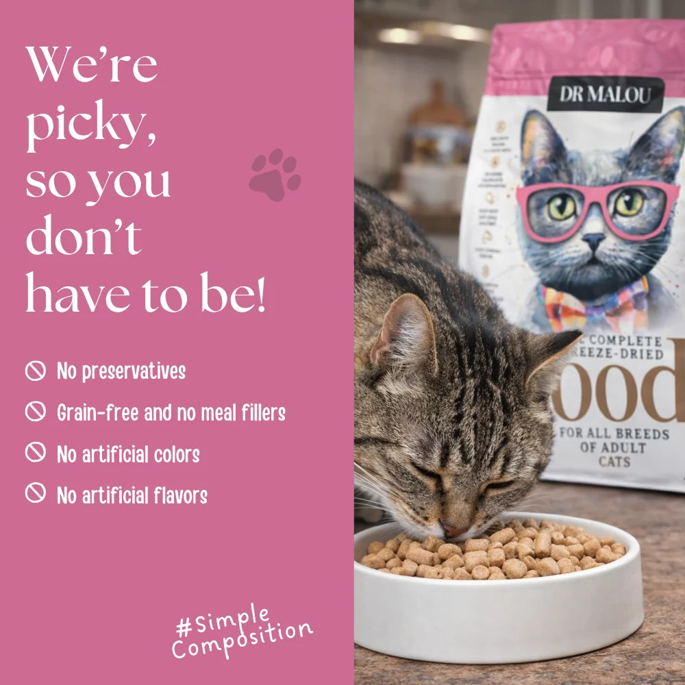 Dr Malou Freeze-Dried Cat Food with Chicken & Chicken Hearts for Adult Cats, 500 g