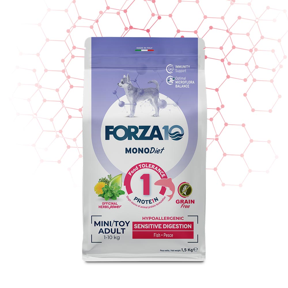 Forza10 Mini/Toy Adult  Sensitive Digestion Sausā barība suņiem ar zivi jūtīgai gremošanas sistēmai, 1,5kg