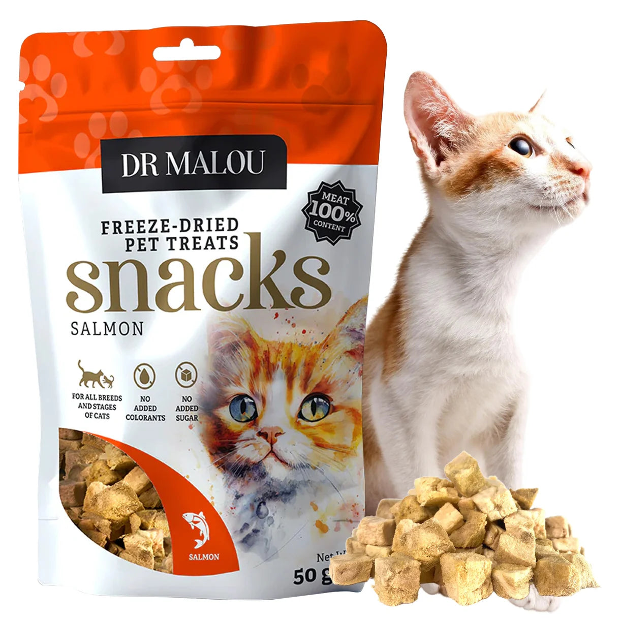 Dr Malou Freeze-Dried Meat Cubes for Cats with Salmon, 50 g