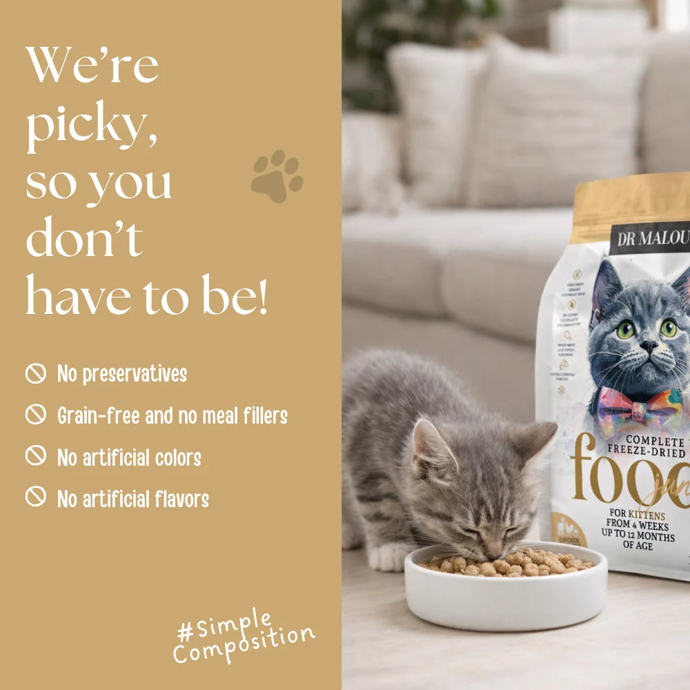 Dr Malou Freeze-Dried Kitten Food with Chicken, Goat's Milk & Egg Yolk for Kittens, 500 g
