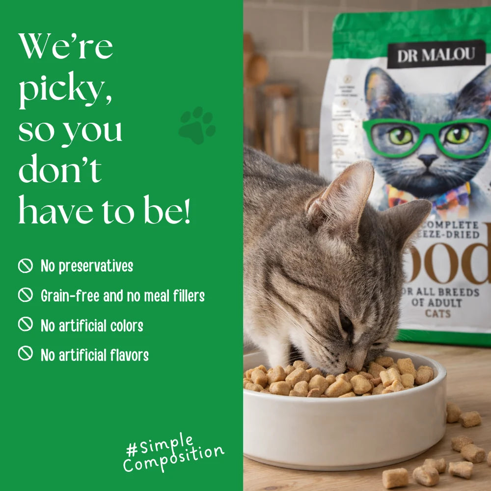 Dr Malou Freeze-Dried Cat Food with Chicken & Salmon for Adult Cats, 500 g