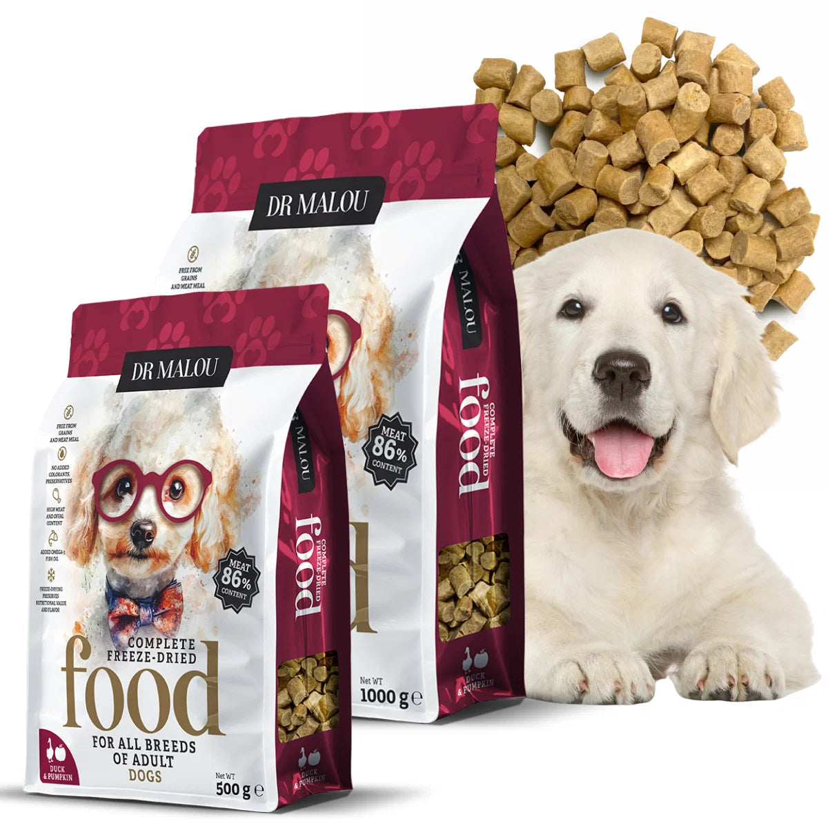 Dr Malou Freeze-Dried Dog Food with Duck & Pumpkin, 500 g