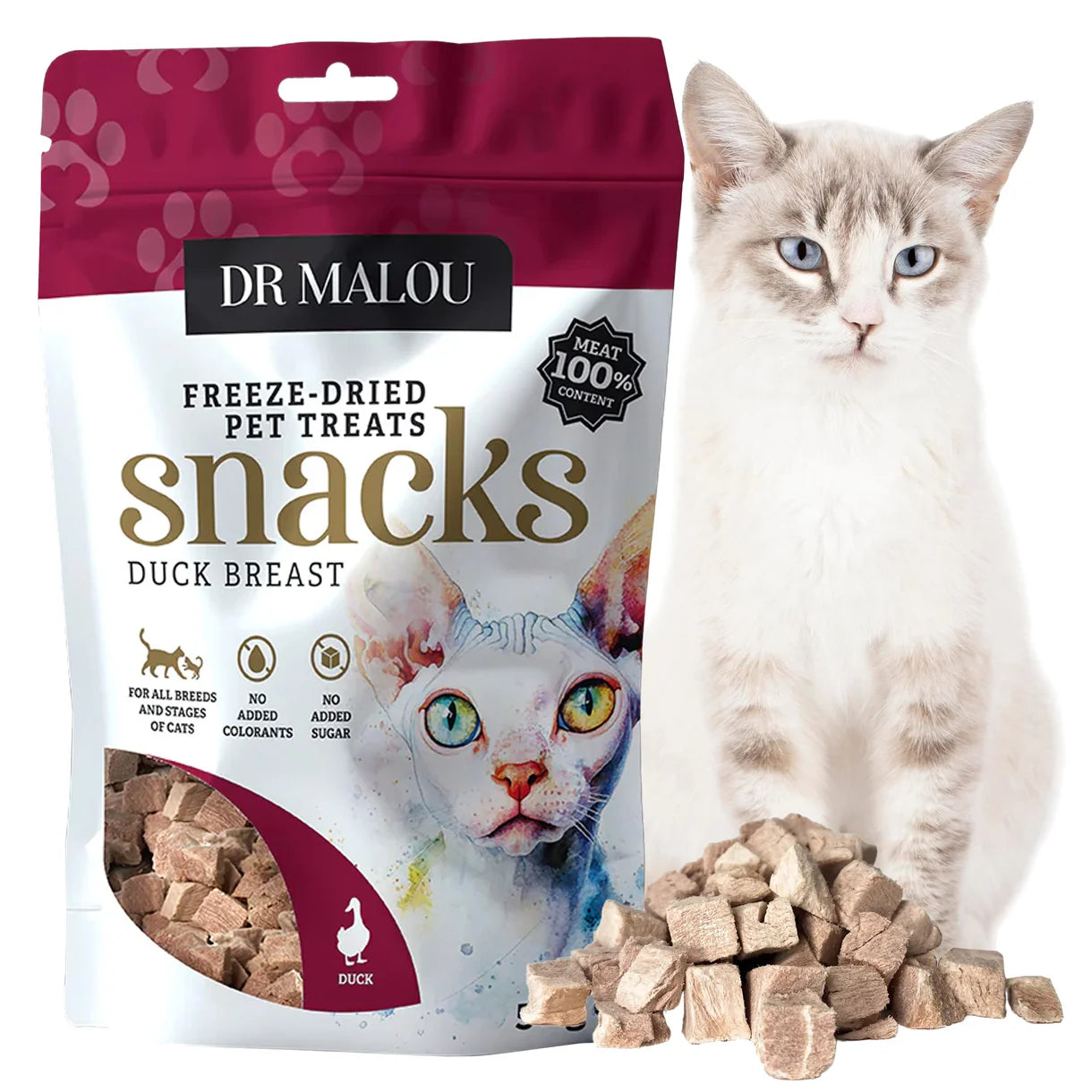 Dr Malou Freeze-Dried Meat Cubes for Cats with Duck Breast, 50 g