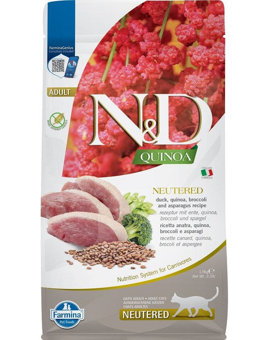 Farmina N&D Cat Quinoa Duck Broccoli Asparagus Neutered Dry Cat Food, 5kg