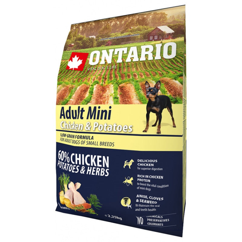 Ontario Dog Adult Mini Sausā Barība Suņiem ar Vistu un Kartupeļiem, 2,25 kg