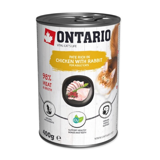 Ontario Cat can Chicken Wet Cat Food with Rabbit flavoured with Cranberries, 400 g
