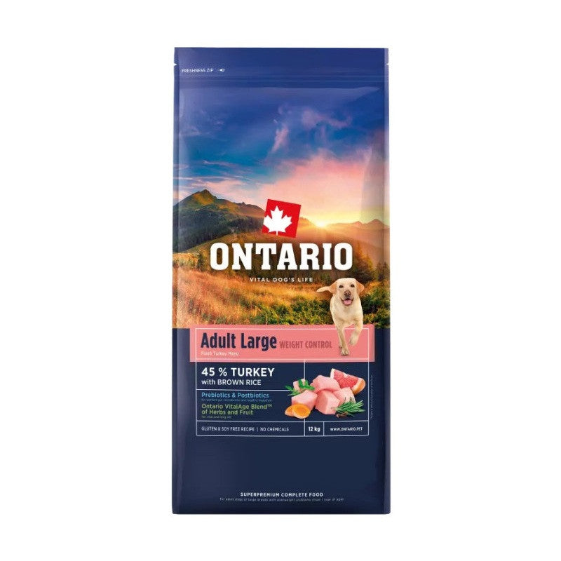 Ontario Dog Large Weight Control Dry Dog Food with Turkey & Potatoes, 12kg