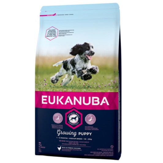 Eukanuba Dry Dog Food Puppy and Junior Medium with Chicken, 3 kg