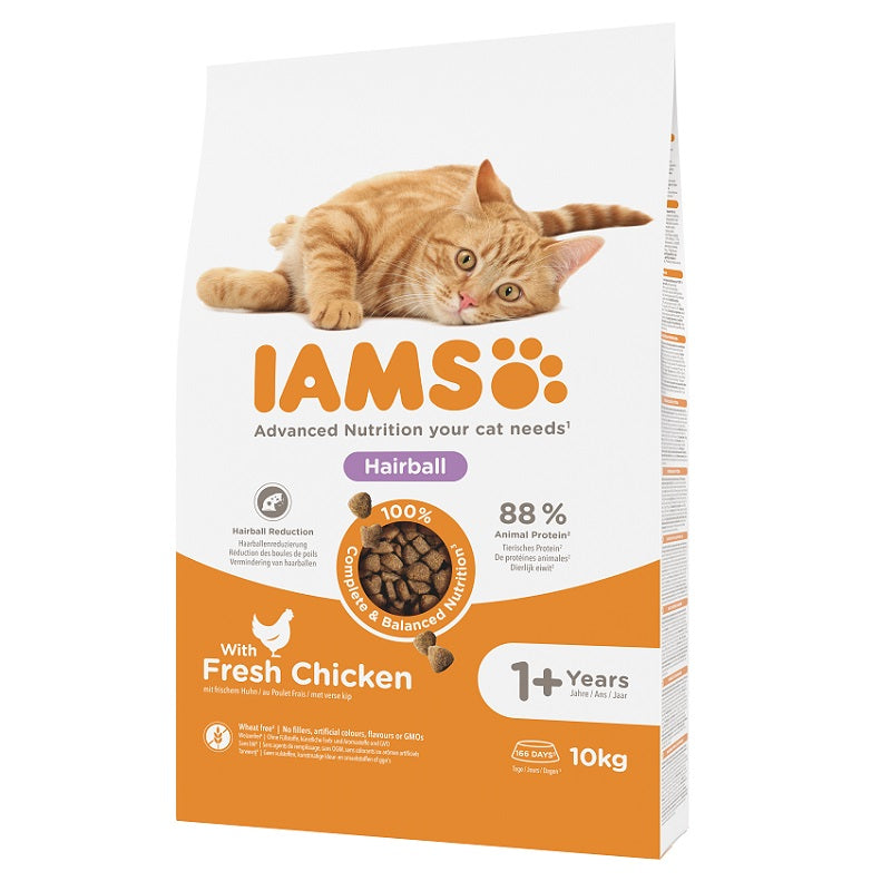 Iams Dry Cat Food Adult Hairball with Chicken, 10 kg