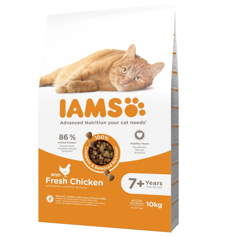 Iams Dry Cat Food Senior with Chicken, 10 kg