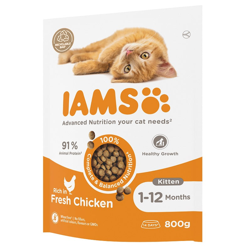 Iams Dry Cat Food Kitten with Chicken, 800 g