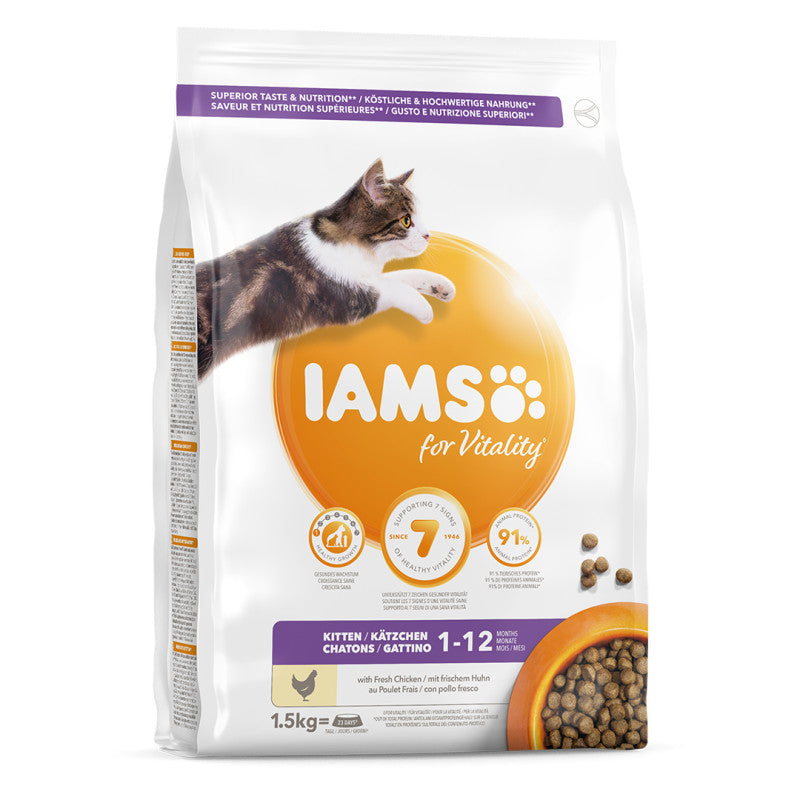 Iams Trockenfutter für Katzen, Kätzchen mit Huhn, 1,5 kg