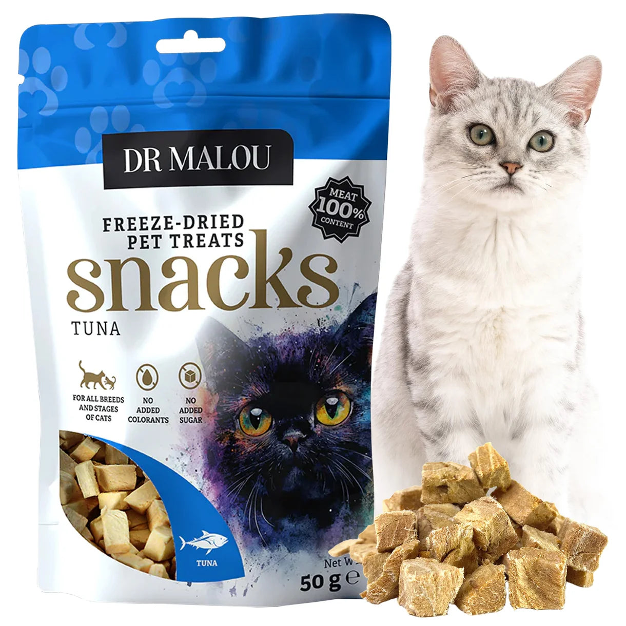 Dr Malou Freeze-Dried Meat Cubes for Cats with Tuna, 50 g