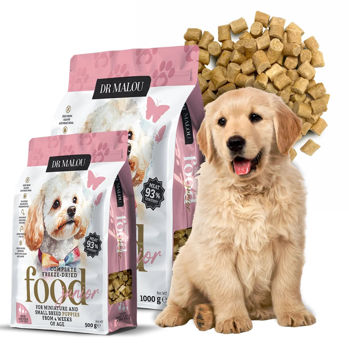Dr Malou Freeze-Dried Puppy Food with Duck, Goat's Milk & Egg Yolk, 500 g