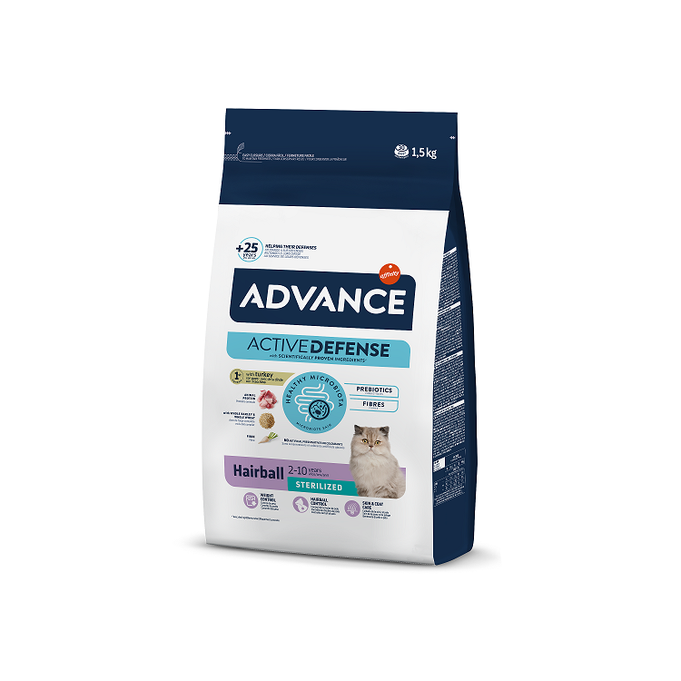 Advance Croquettes pour Chat Stérilisé Anti-Boules de Poils avec Dinde et Riz, 1,5 kg