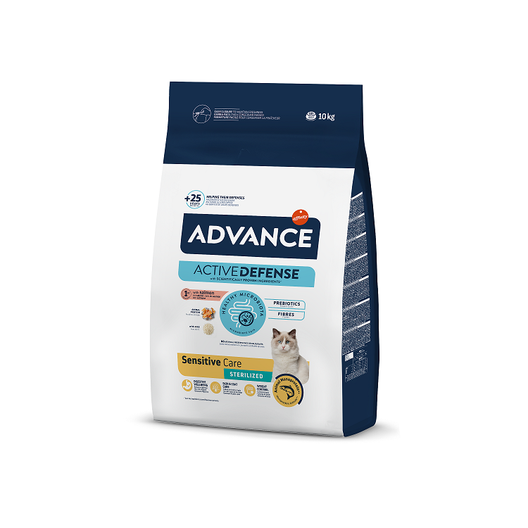 Nourriture sèche pour chat stérilisé sensible Advance avec saumon et riz, 10kg