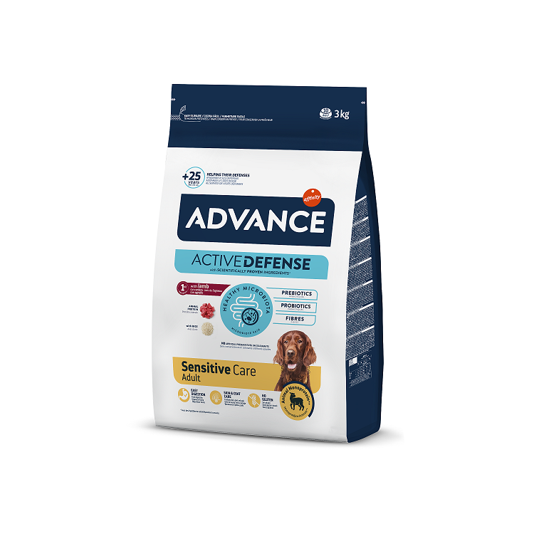 Advance Dog Sensitive Sausā barība visa izmēra suņiem ar jēru un rīsiem, 3kg