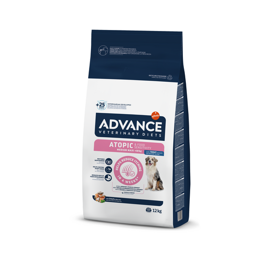 Advance Vet Chien Atopique Medium Maxi Croquettes Sèches Pour Chien Avec Truite, 12kg